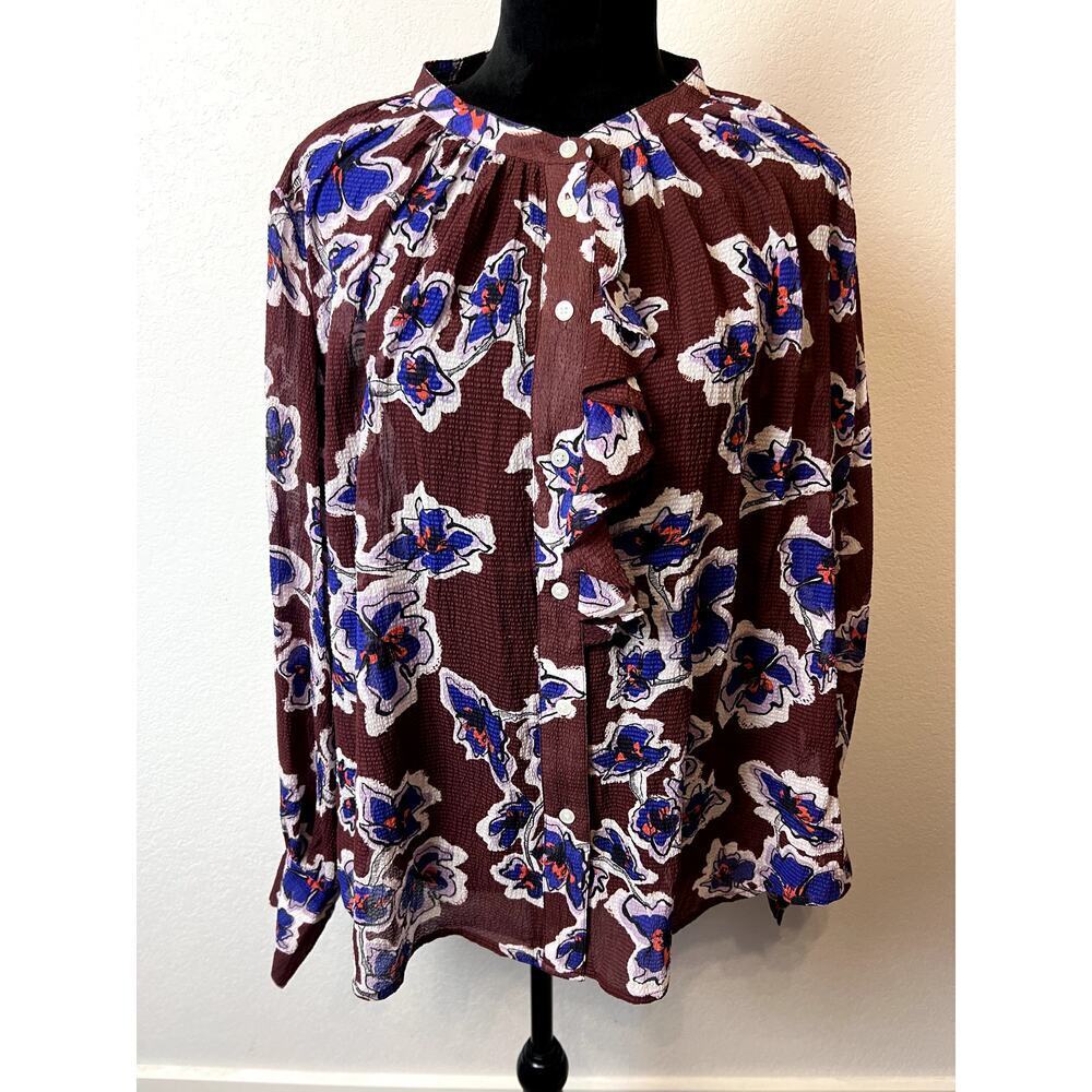 New Tanya Taylor Women's Briella Brown Floral Silk Top SZ 20